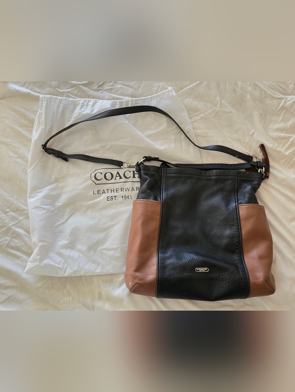 Coach Park Two-Tone Pebbled Leather Messenger Bag - Black & Brown